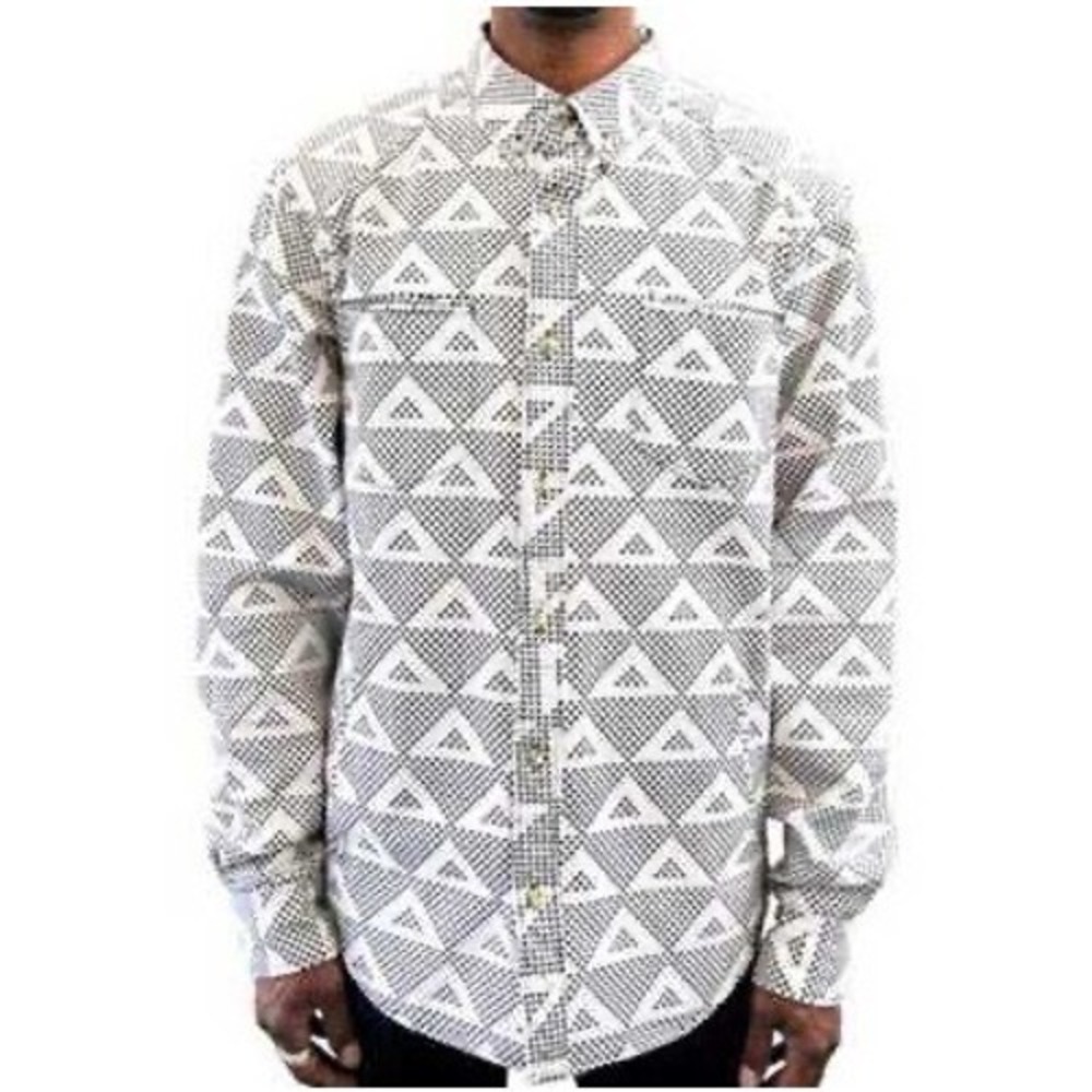 Black Scale Mens Geometric Triangle Print Long Sleeve Button‎ Up Shirt XX Large